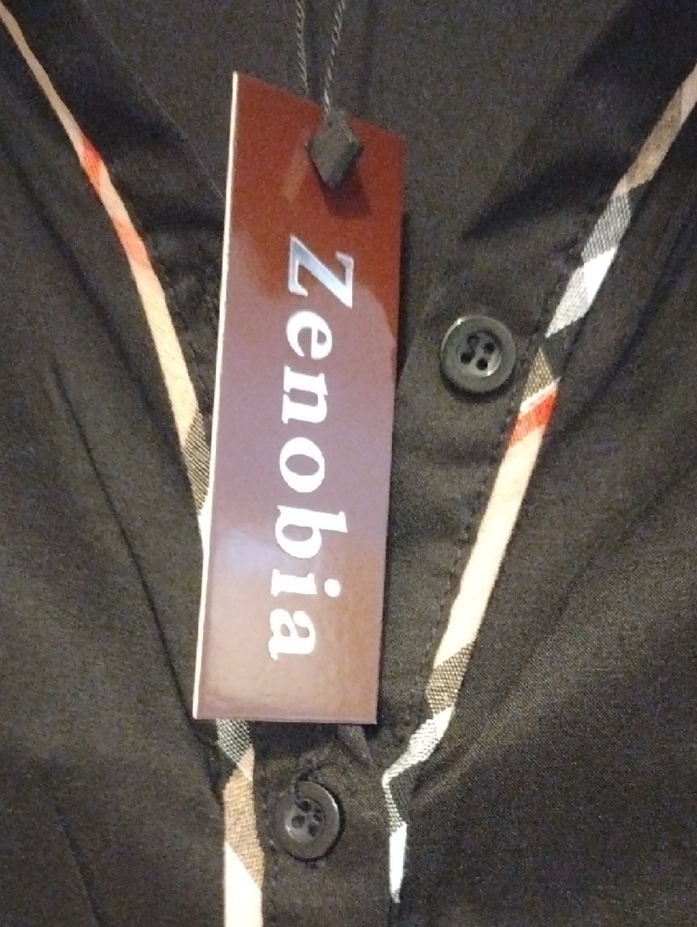 Zenobia Black Shirt with Popular Print Tan/Black /Red/White Plaid Trim - Picture 3 of 7